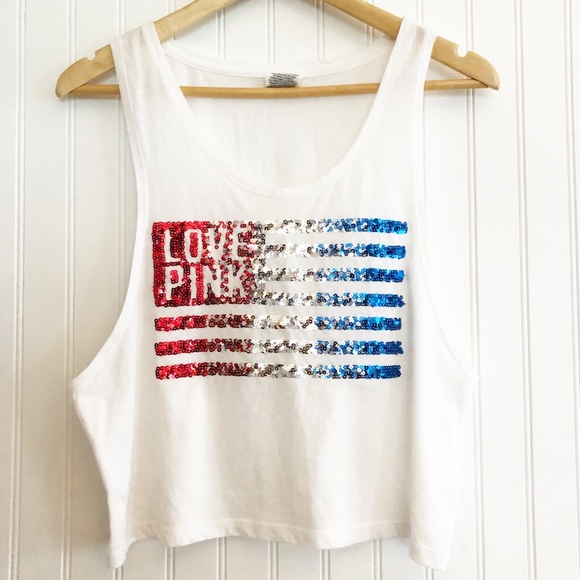 PINK Victoria's Secret Tops - Victoria’s Secret LOVE PINK Sequin Flag Crop Top